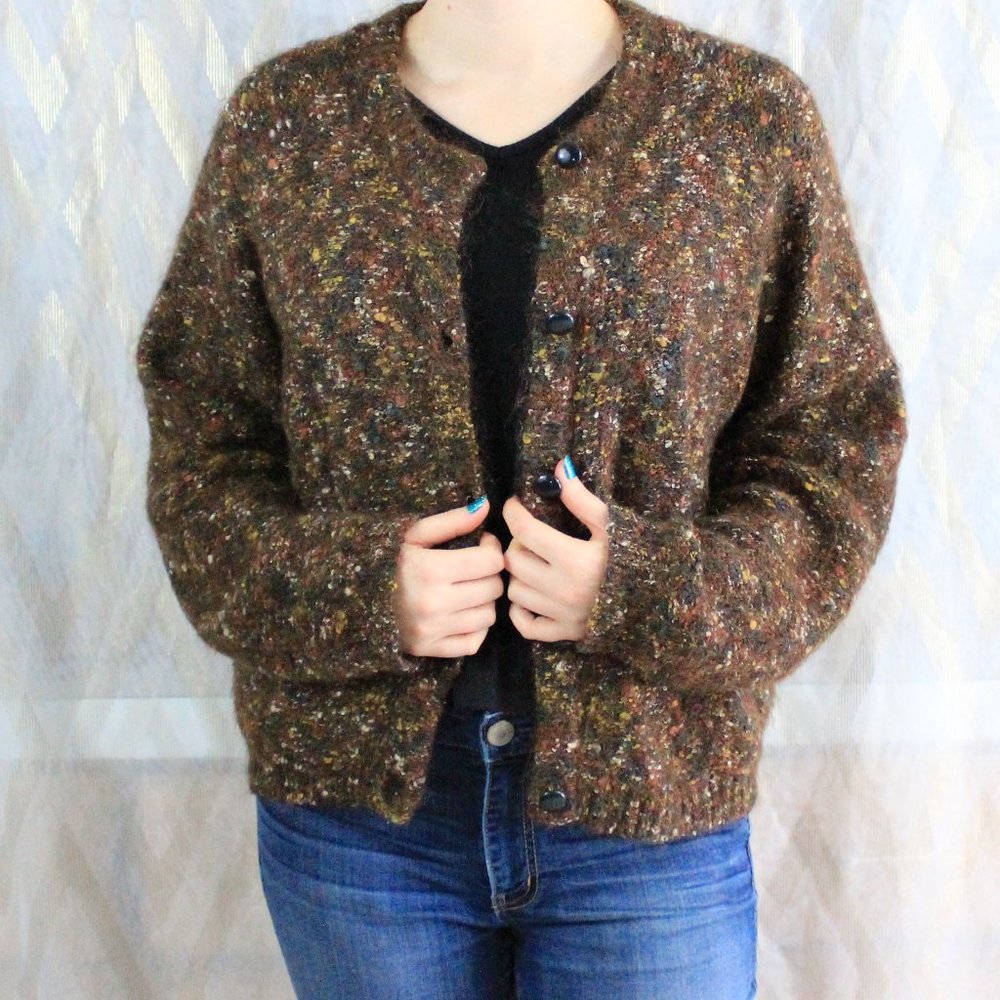 Vintage cottage core multi color popcorn knit sweater cardigan - Picture 3 of 9